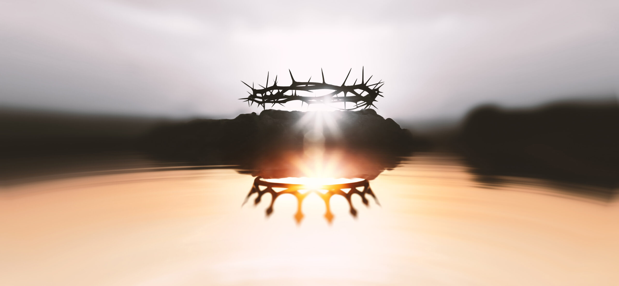 The inversion of the crown of thorns and the crown, which symbolizes Jesus' suffering and trials, symbolizes the death of the Savior and the resurrected King, background for Passion Week.